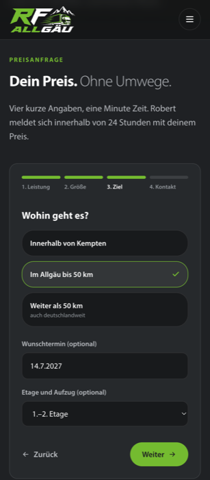Preisanfrage-Strecke von RF Allgäu auf dem Smartphone